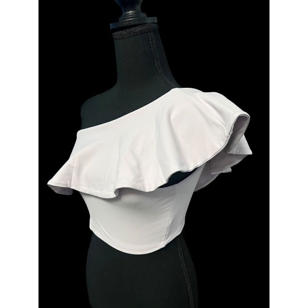 Susana Monaco One Shoulder Ruffle Crop Top Small PURPLE PASTEL Stretchy, SUMMER,